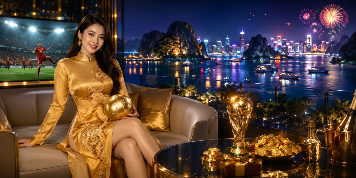 Người dùng trải nghiệm casino trực tuyến tại Vịnh Hạ Long với trang phục áo dài